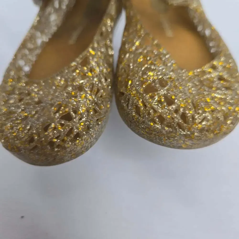 Mini Melissa Gold Glitter Kids Jelly Shoes Size 8